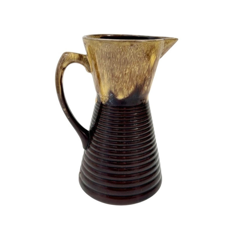 Vintage Made in Japan Two Tone Brown Glazed Pottery Pitcher Mid-Century Modern